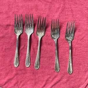Vintage Community Plate Patrician Silver Plated Forks Set of 5 Butterfly Motif